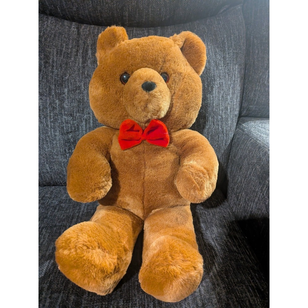 Vintage Dakin Fun Farm Brown Plush Teddy Bear 20" Honey Jo Red Bow Tie 1986